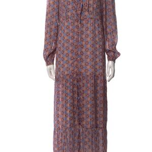 Marie Oliver Geometric Blue and Brown Long Sleeve Dress